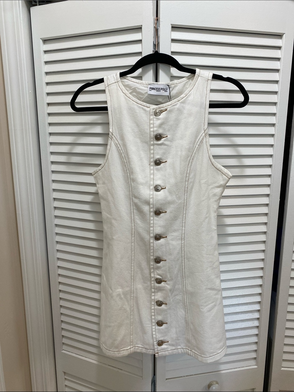 Princess Polly Cream Button-Front Sleeveless Mini Dress